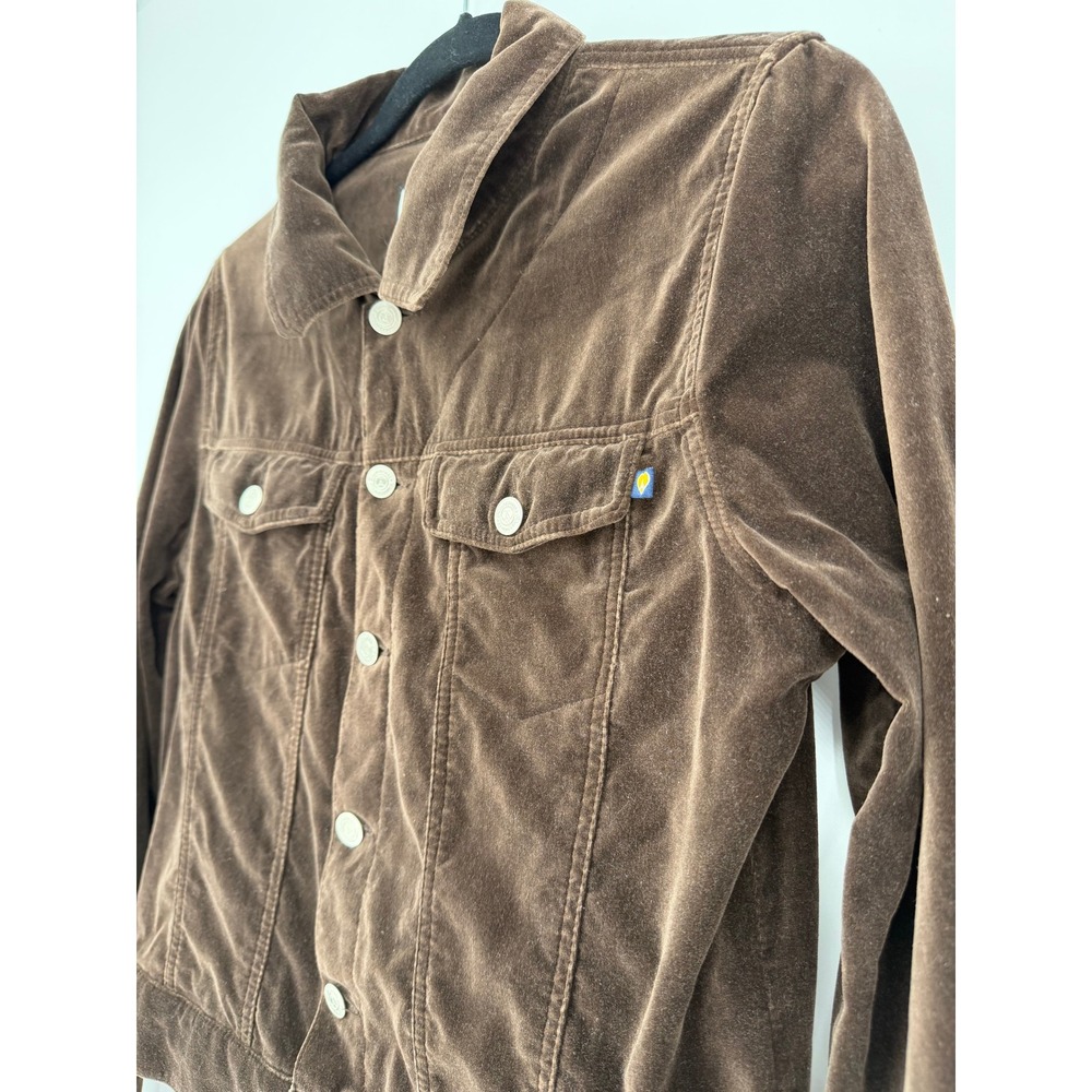Blue Asphalt Women Brown Velvet Trucker Jacket Cotton Button Front Size M